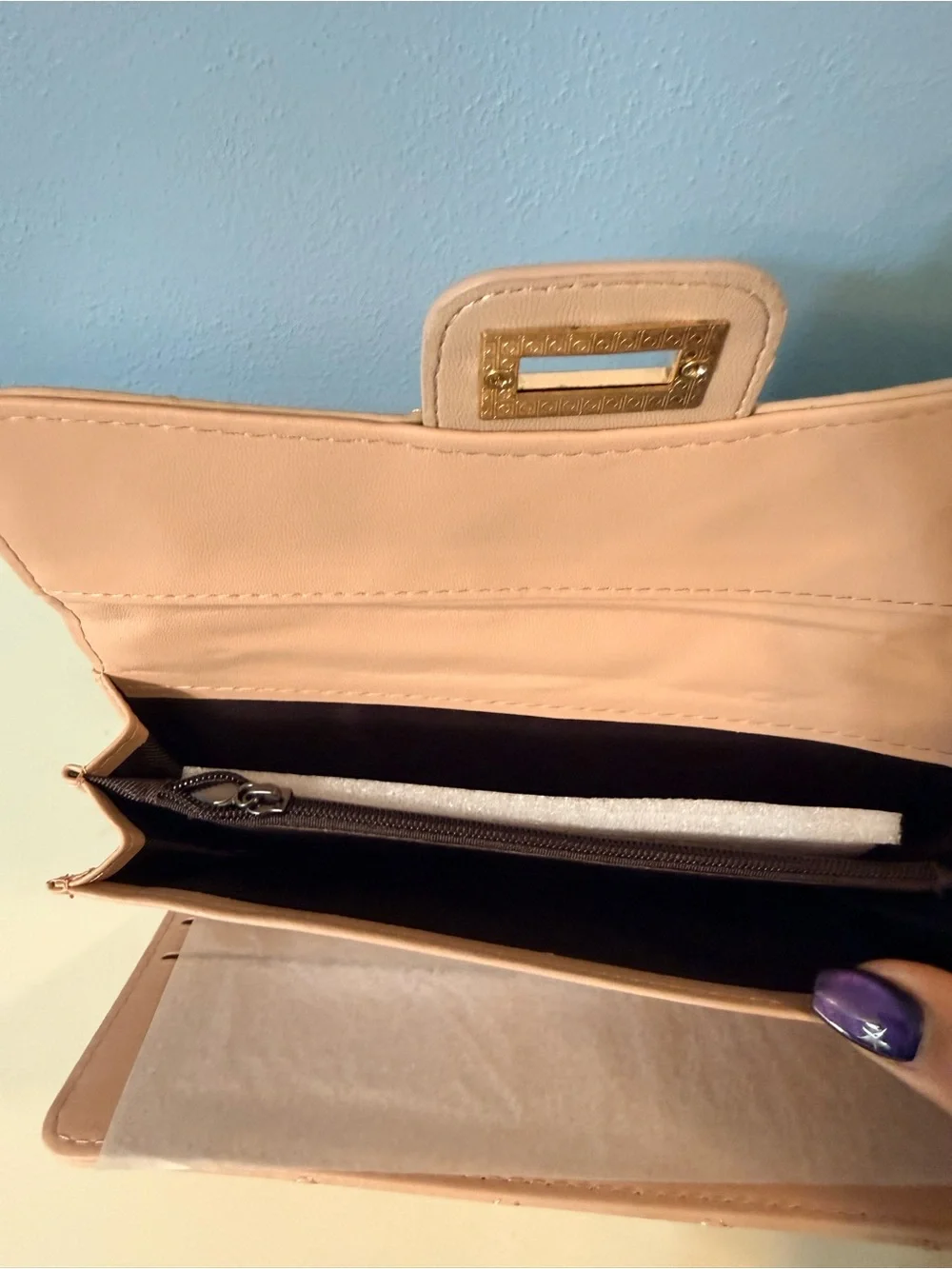 Quilted Tan Women's Wallet Clutch with Gold-Tone Turn Lock